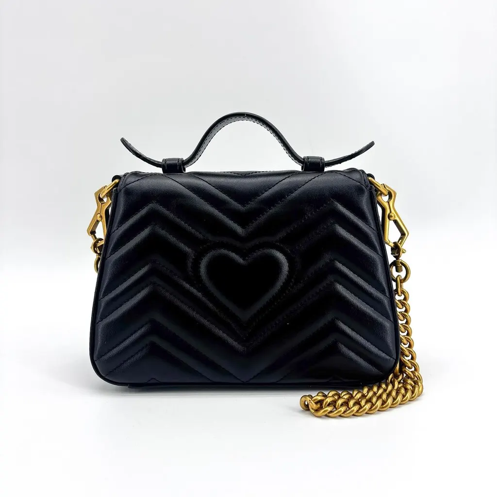 Gucci GG Marmont Mini Top Handle Bag Black Black Leather Very good - Back View