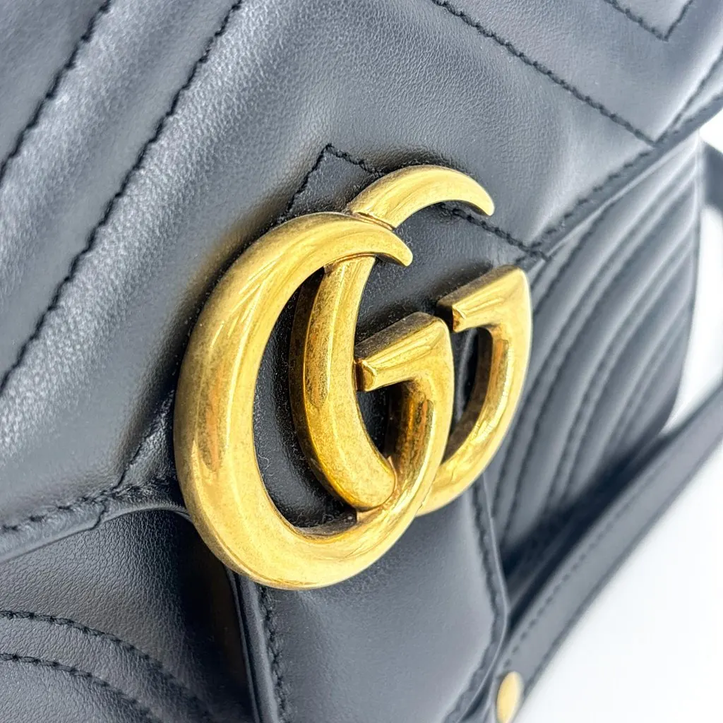 Gucci GG Marmont Mini Top Handle Bag Black Black Leather Very good - Box View