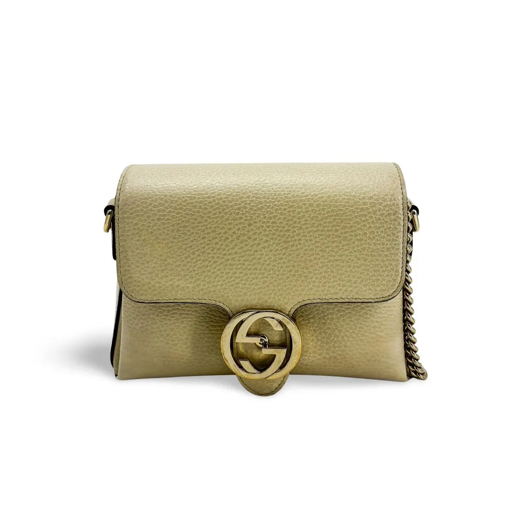 Gucci Interlocking G Chain Shoulder Bag Beige Beige Leather Good - Front View