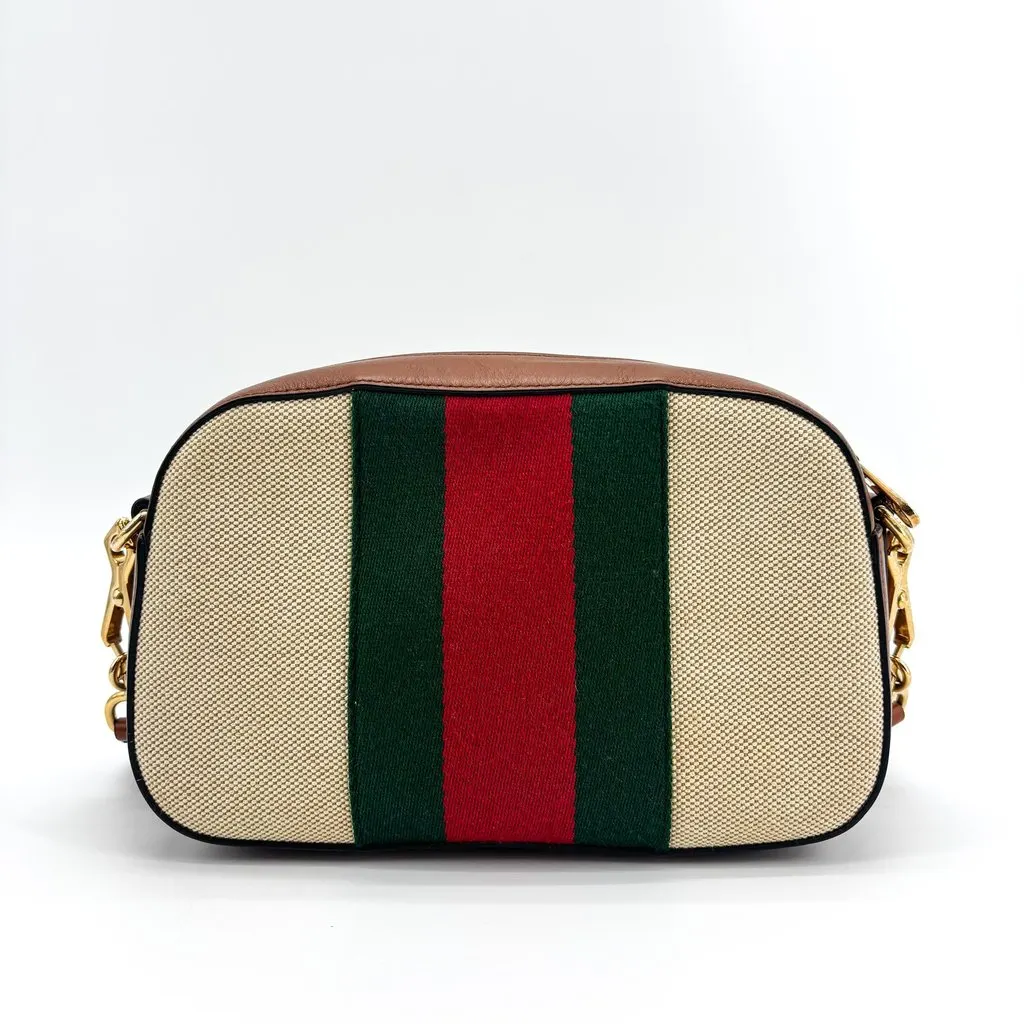 Gucci Ophidia Small Web Canvas Camera Bag Brown Beige Canvas Good - Back View