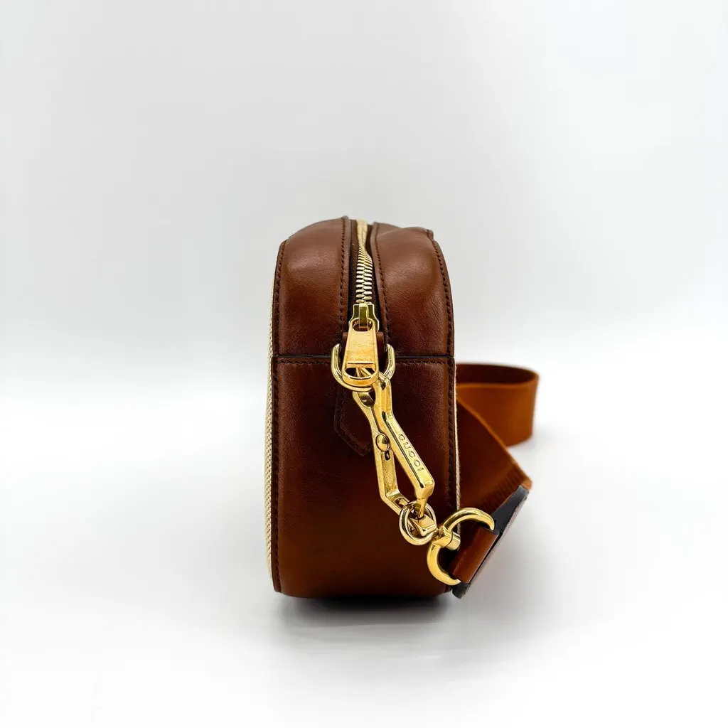 Gucci Ophidia Small Web Canvas Camera Bag Brown Beige Canvas Good - Model View