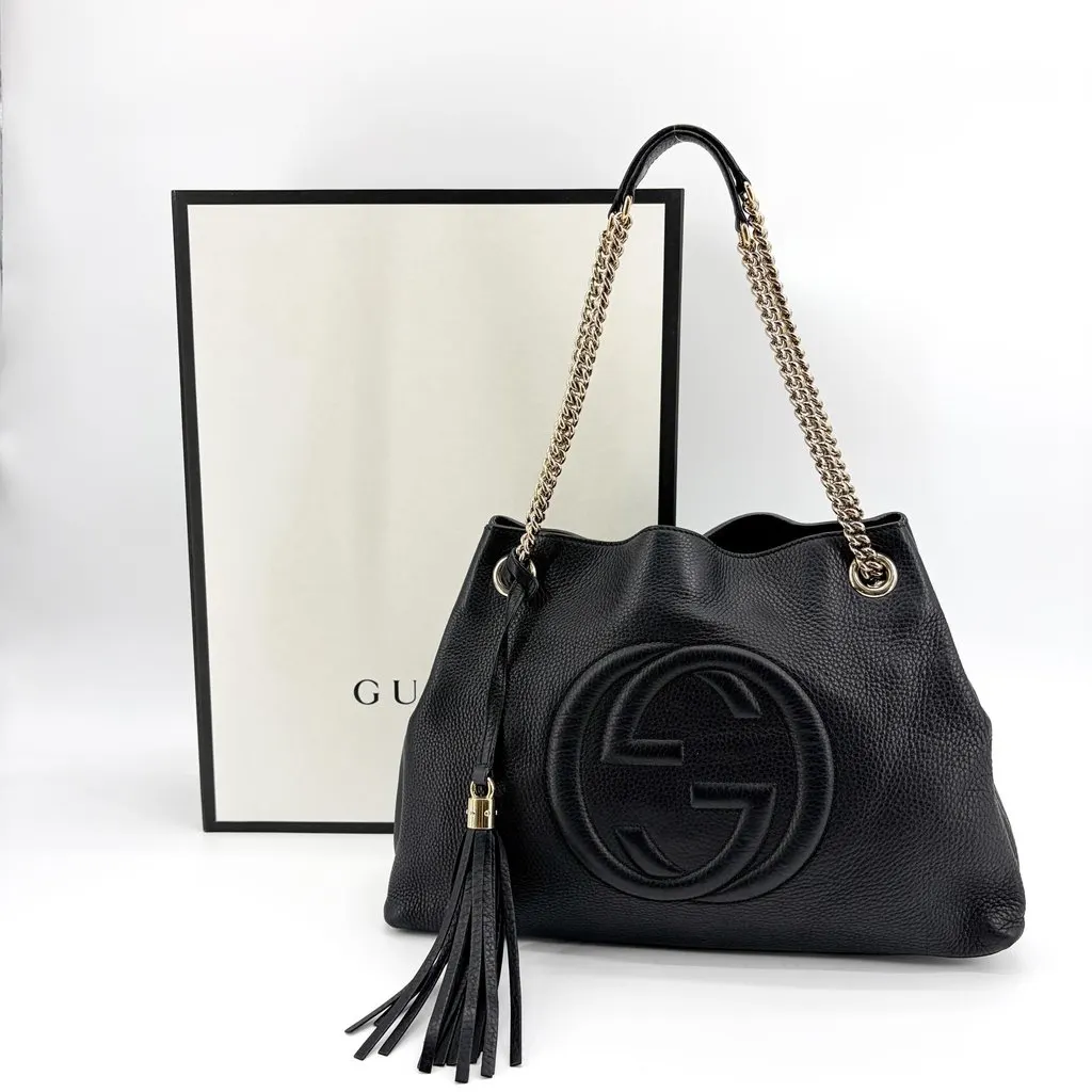 Gucci Soho Tassel Chain Shoulder Bag Black Black Leather Good - Back View