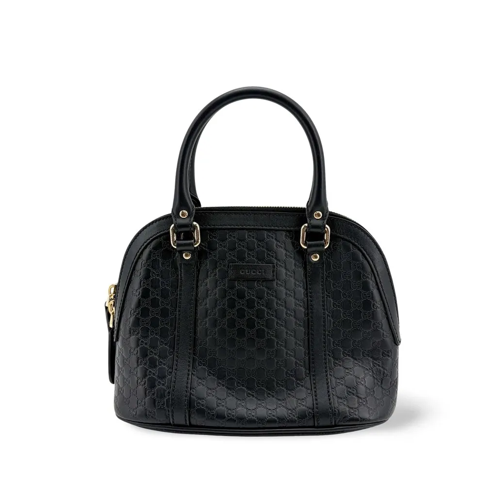 Gucci Microguccissima Small Dome Top Handle Bag Black Black Leather Good - Front View