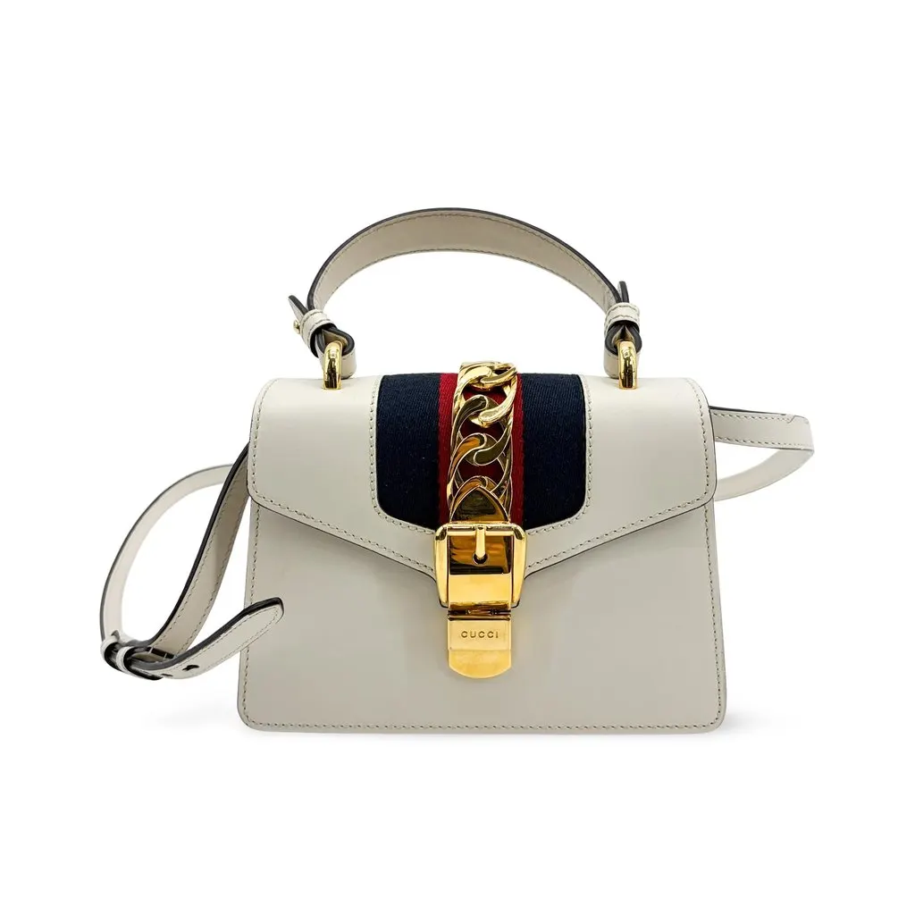Gucci Sylvie Mini Leather Top Handle Bag White