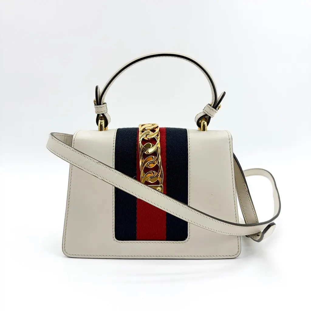 Gucci Sylvie Mini Leather Top Handle Bag White Gold Leather Good - Inside View