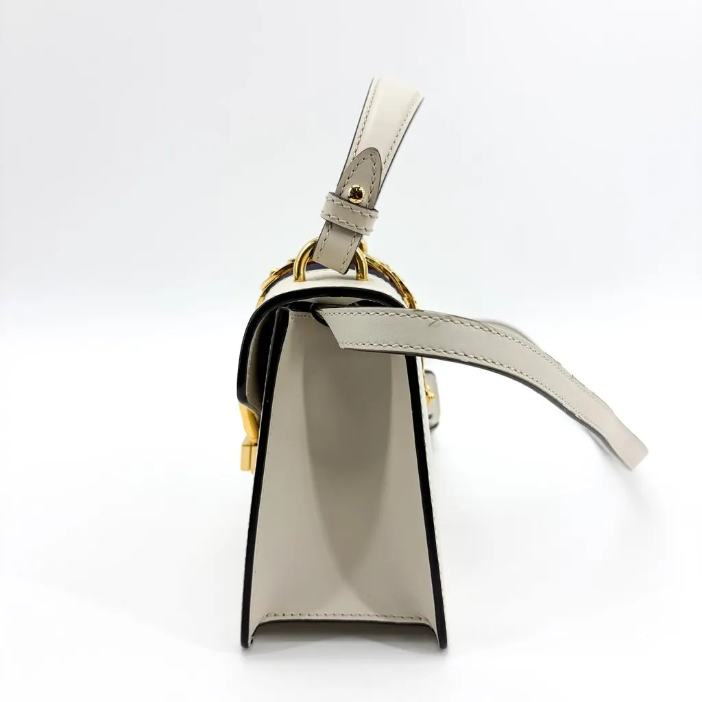 Gucci Sylvie Mini Leather Top Handle Bag White Gold Leather Good - Model View