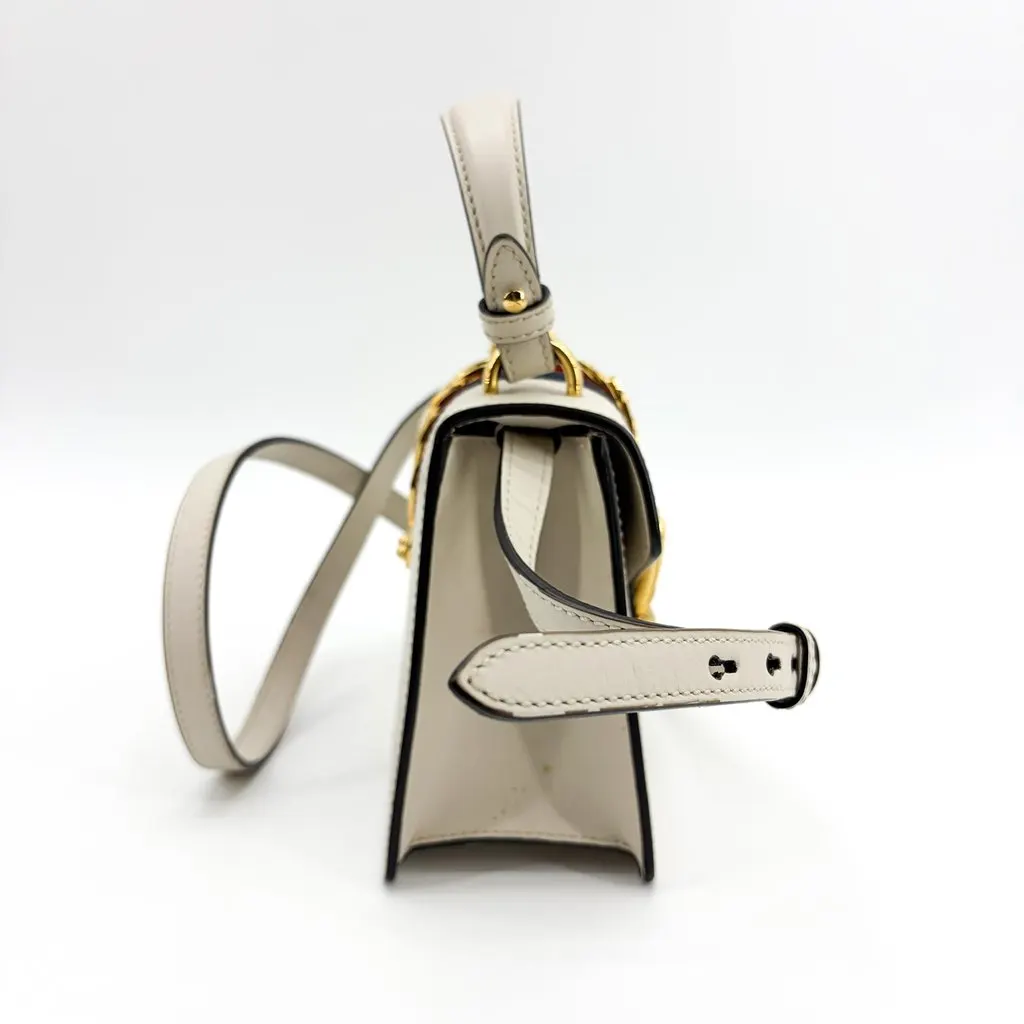 Gucci Sylvie Mini Leather Top Handle Bag White Gold Leather Good - Box View