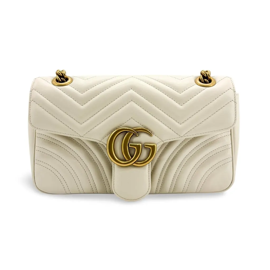 Gucci GG Marmont Small Matelasse Shoulder Bag White White Leather Good - Front View
