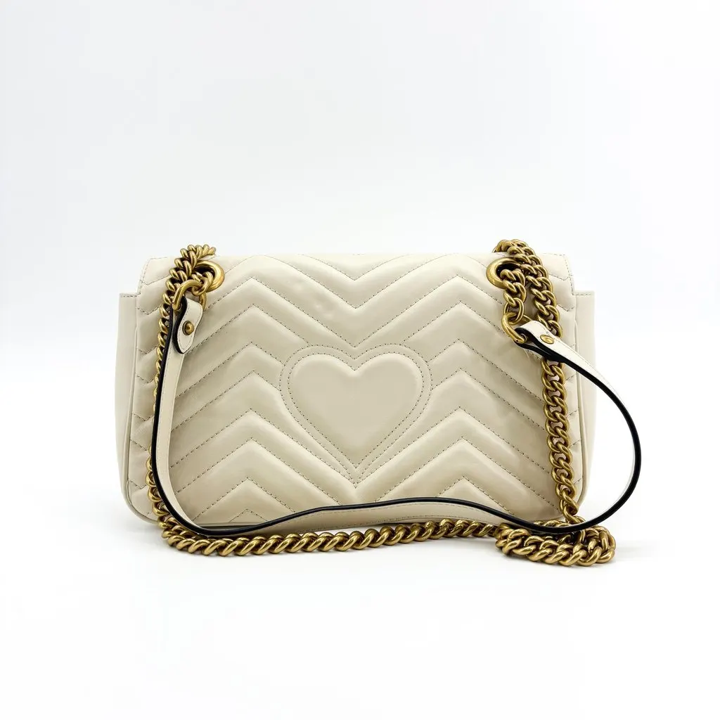 Gucci GG Marmont Small Matelasse Shoulder Bag White White Leather Good - Back View