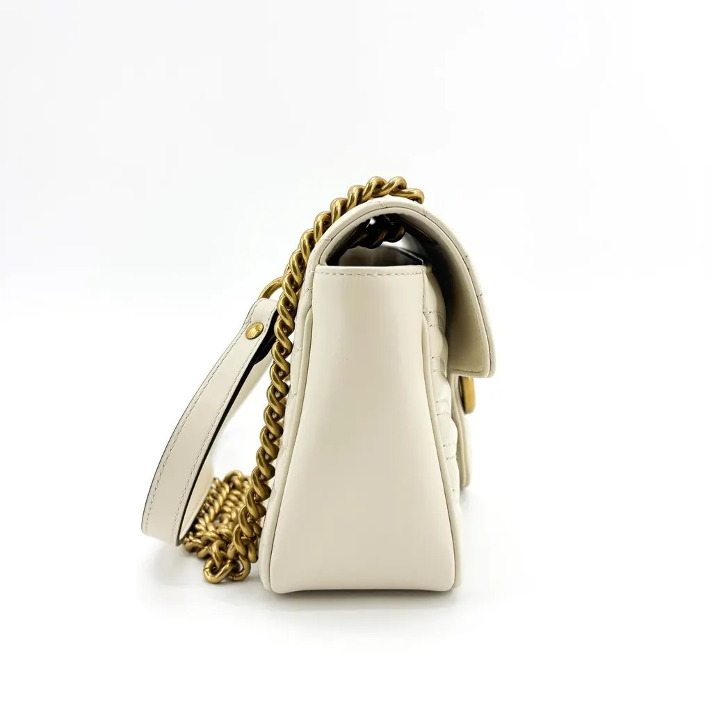 Gucci GG Marmont Small Matelasse Shoulder Bag White White Leather Good - Model View
