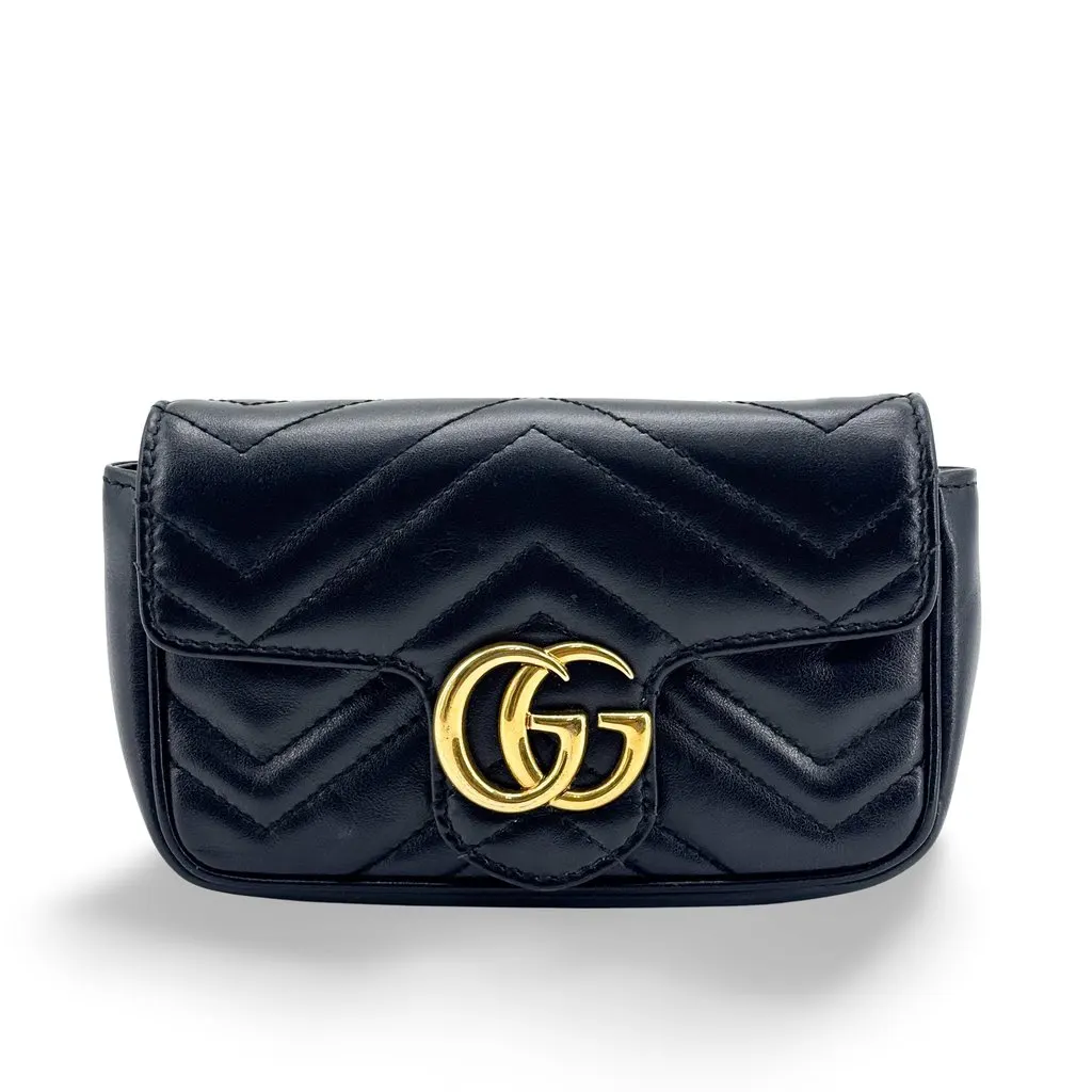 Gucci GG Marmont Matelasse Super Mini Bag Black Black Leather Good - Front View