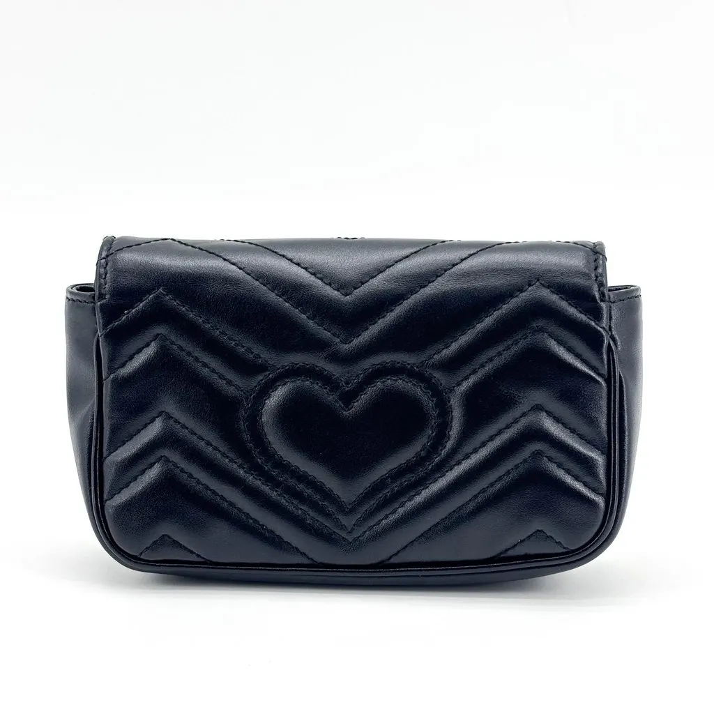 Gucci GG Marmont Matelasse Super Mini Bag Black Black Leather Good - Back View