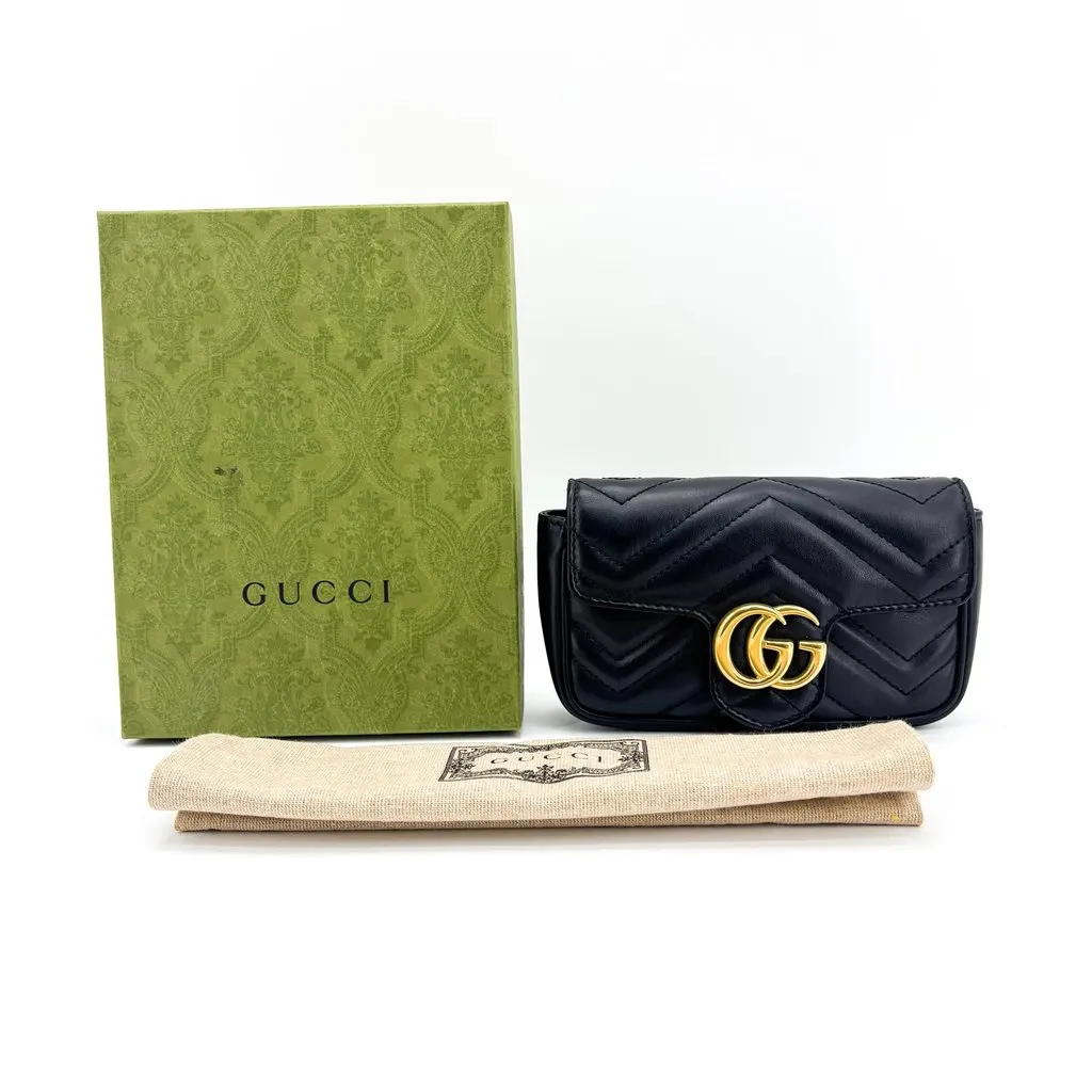 Gucci GG Marmont Matelasse Super Mini Shoulder Bag Black Black Leather Good - Back View