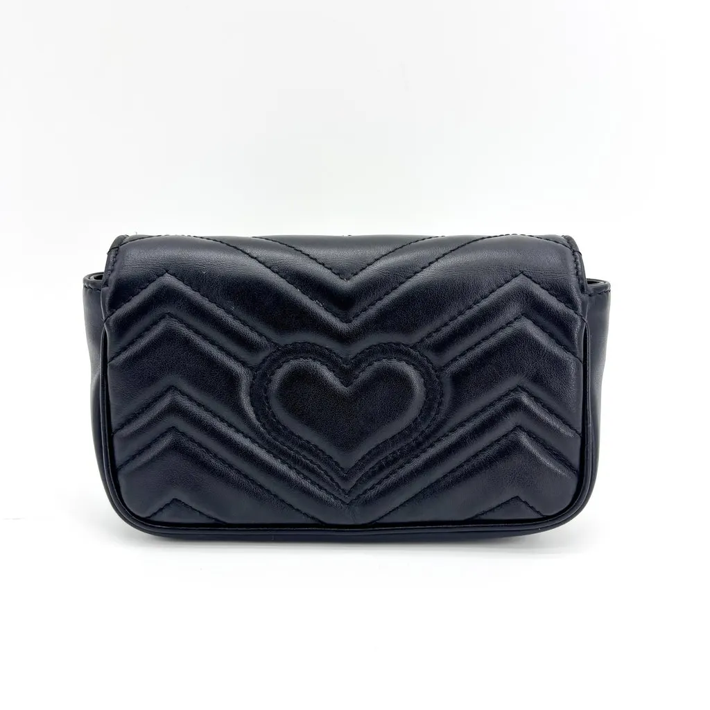 Gucci GG Marmont Matelasse Super Mini Shoulder Bag Black Black Leather Good - Inside View