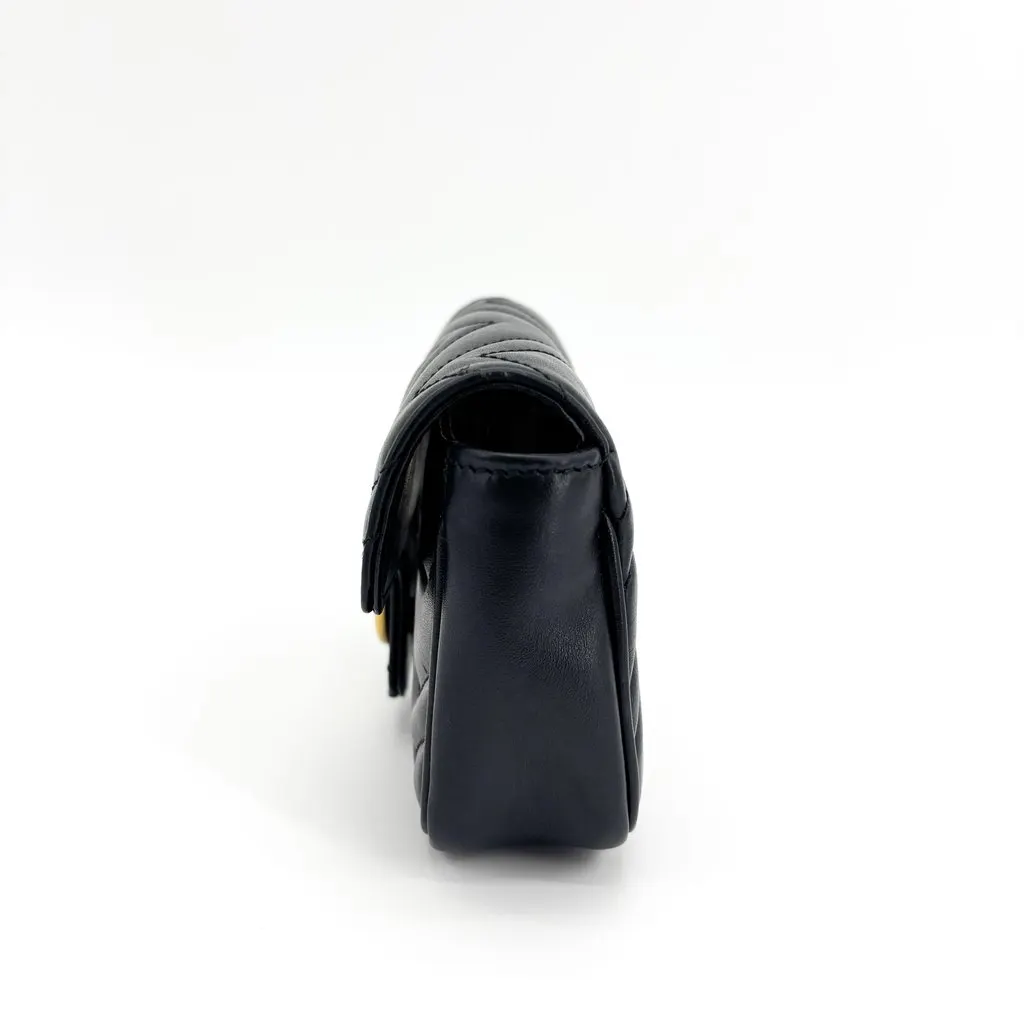 Gucci GG Marmont Matelasse Super Mini Shoulder Bag Black Black Leather Good - Model View