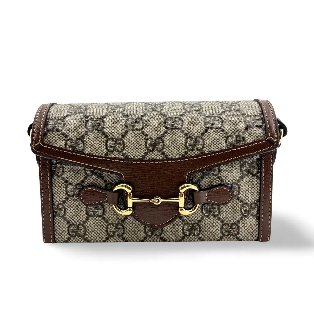 Gucci Horsebit 1955 Mini Bag GG Supreme Brown Beige Canvas Very good - Front View