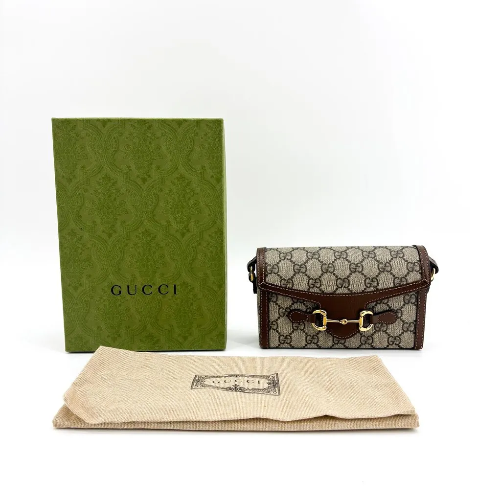 Gucci Horsebit 1955 Mini Bag GG Supreme Brown Beige Canvas Very good - Back View