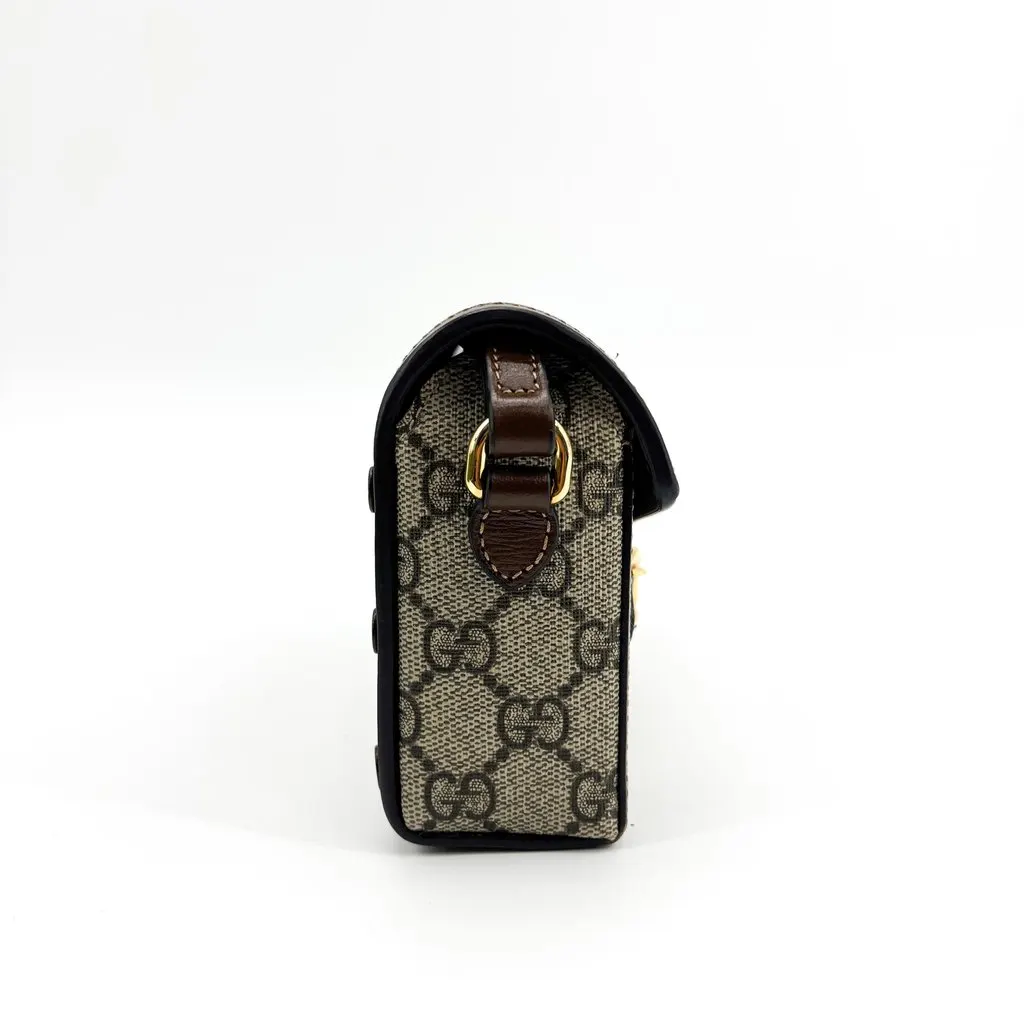 Gucci Horsebit 1955 Mini Bag GG Supreme Brown Beige Canvas Very good - Box View