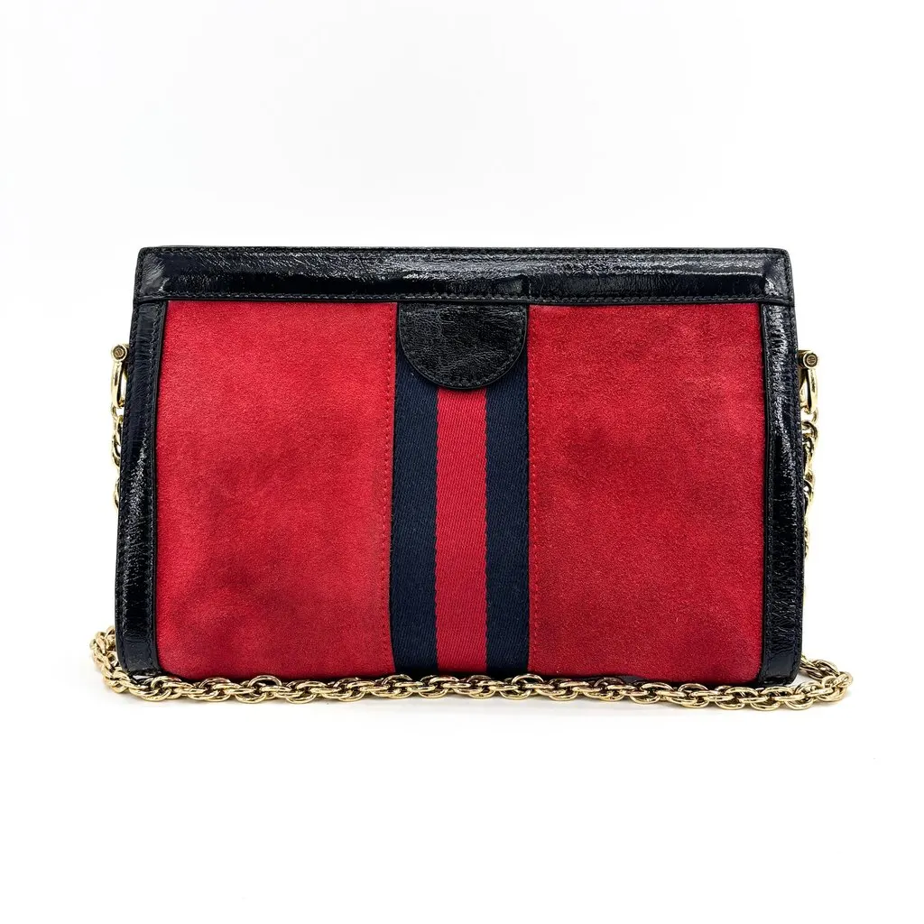 Gucci Ophidia Small Suede Shoulder Bag Red Black Black Suede Good - Back View