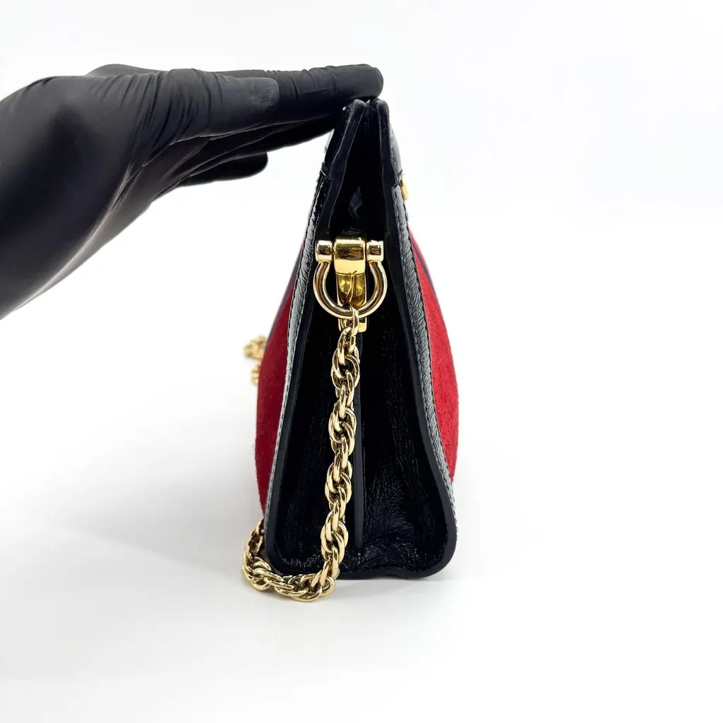 Gucci Ophidia Small Suede Shoulder Bag Red Black Black Suede Good - Inside View
