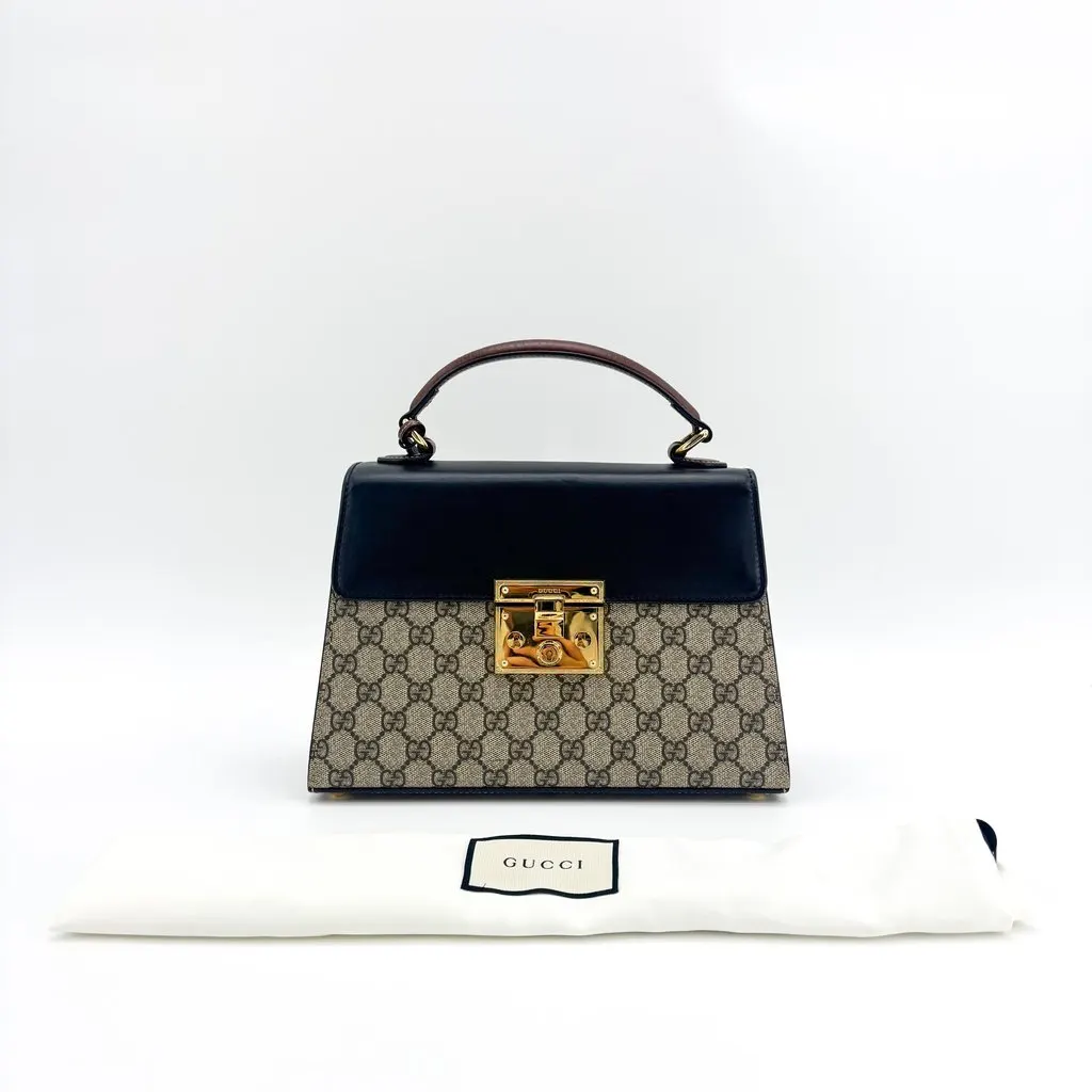 Gucci Padlock GG Supreme Small Top Handle Bag Black Beige Canvas Good - Back View