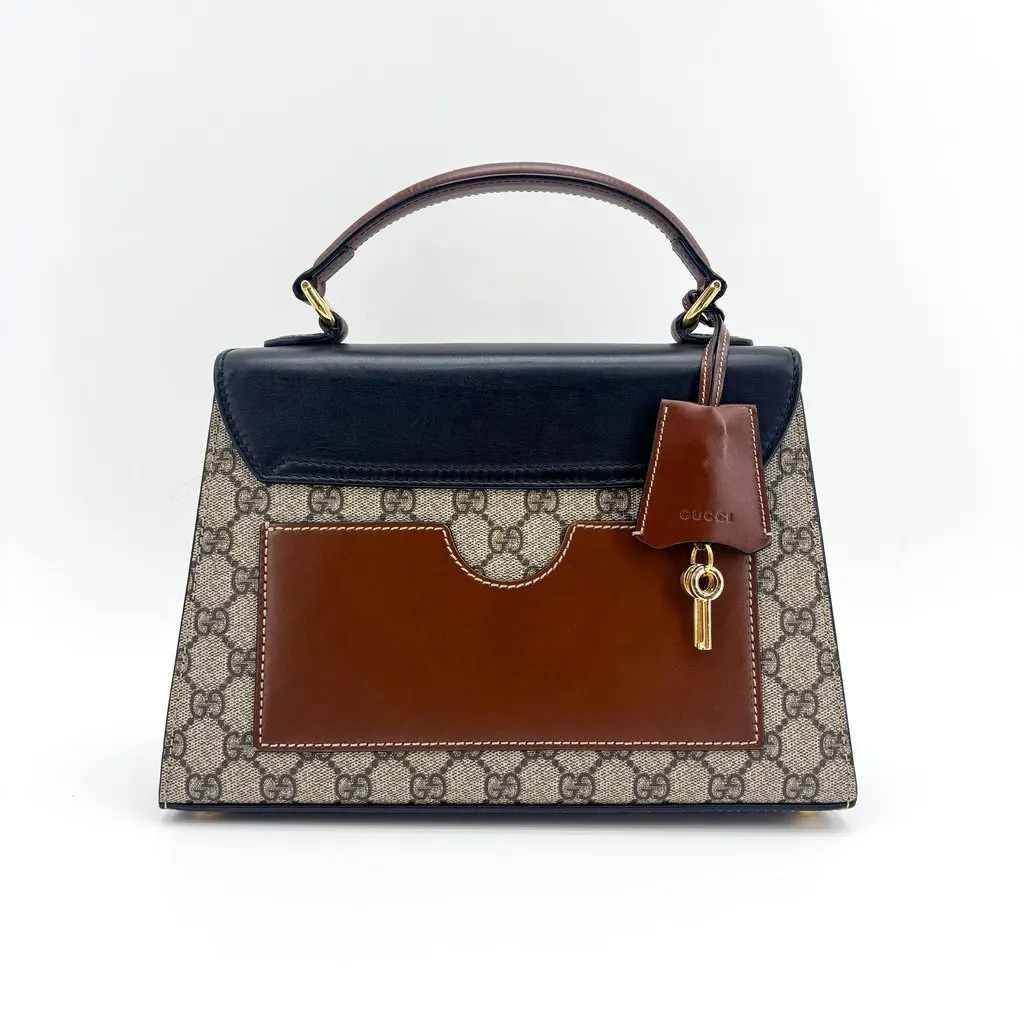 Gucci Padlock GG Supreme Small Top Handle Bag Black Beige Canvas Good - Inside View