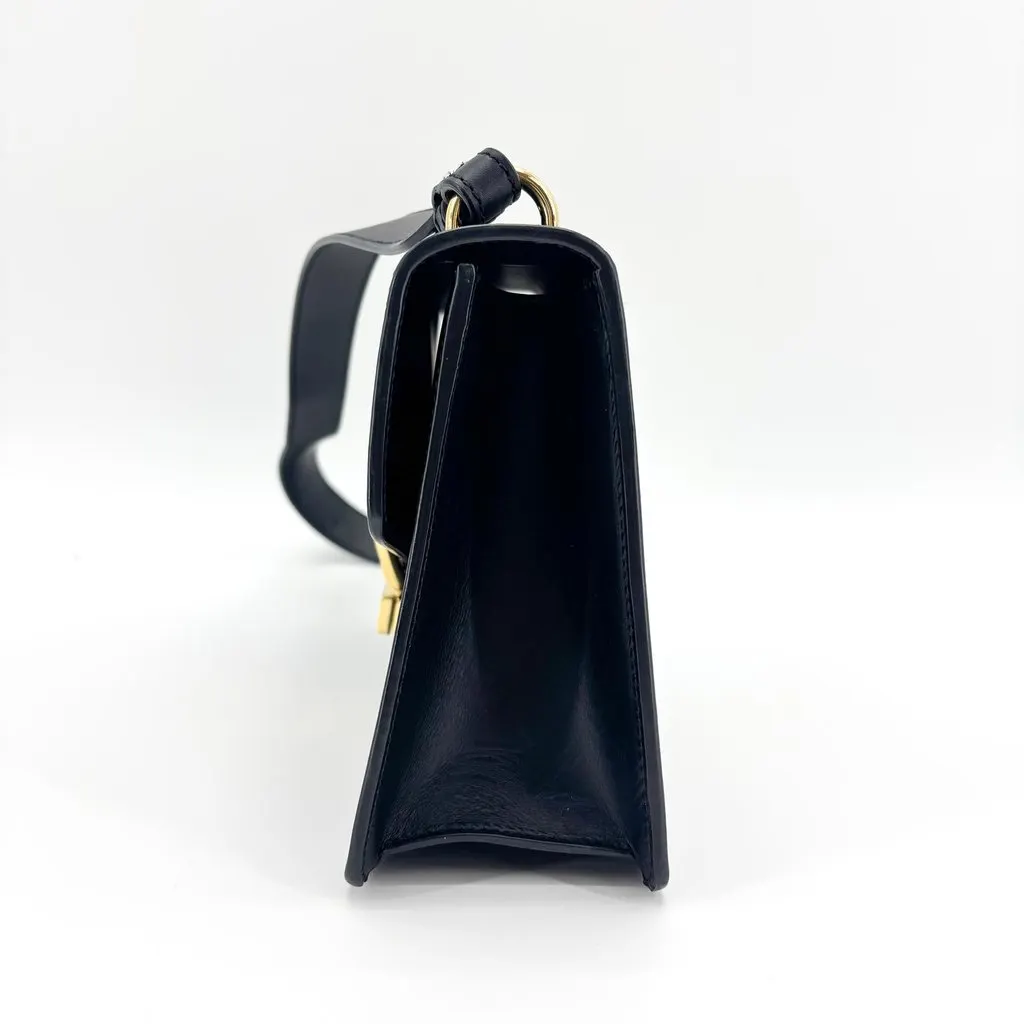 Gucci Sylvie Small Shoulder Bag Navy Gold Leather Good - Model View