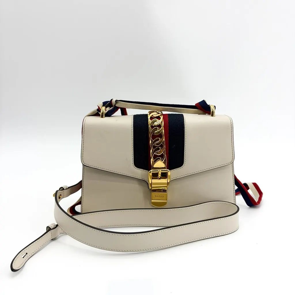 Gucci Sylvie Leather Small Shoulder Bag White Gold Leather Good - Back View