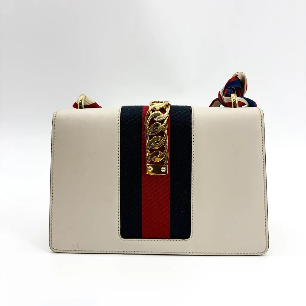 Gucci Sylvie Leather Small Shoulder Bag White Gold Leather Good - Inside View