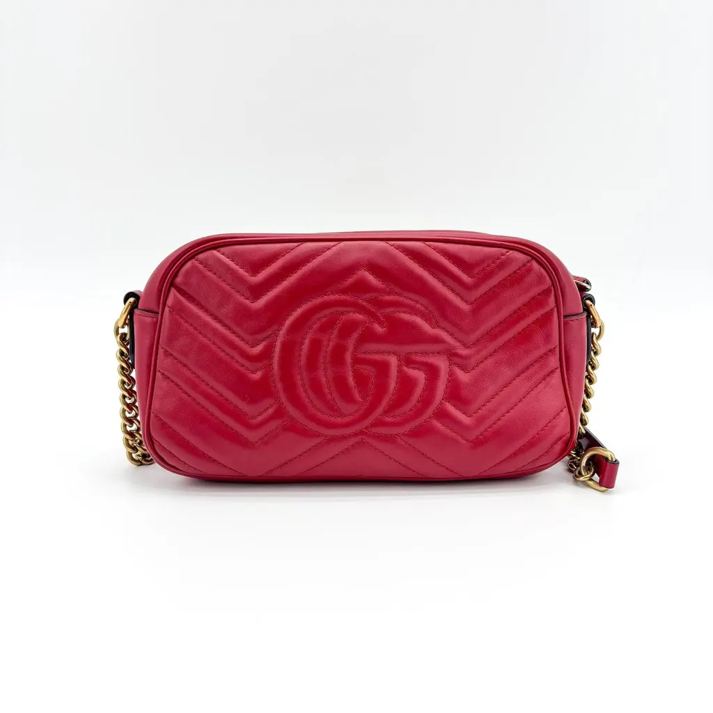 Gucci GG Marmont Matelasse Mini Shoulder Bag Red Gold Leather Good - Back View