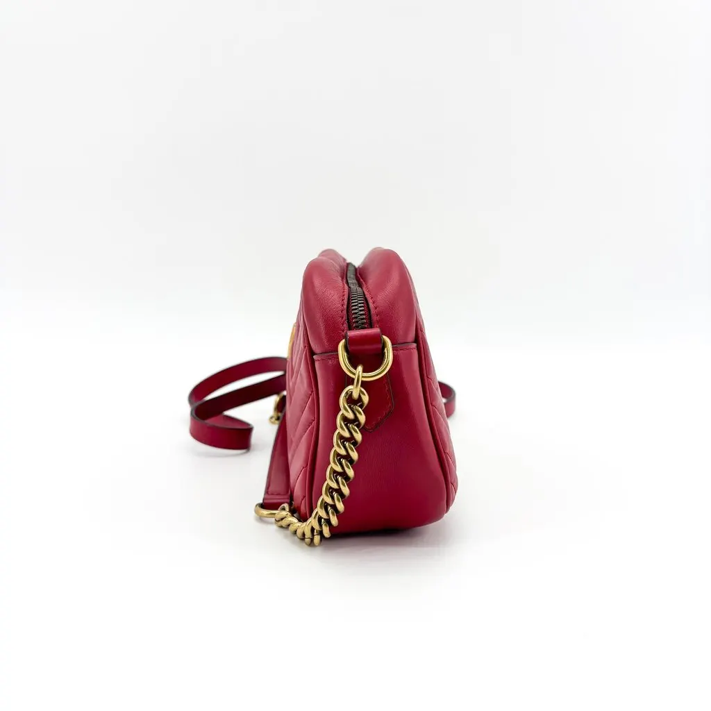 Gucci GG Marmont Matelasse Mini Shoulder Bag Red Gold Leather Good - Inside View