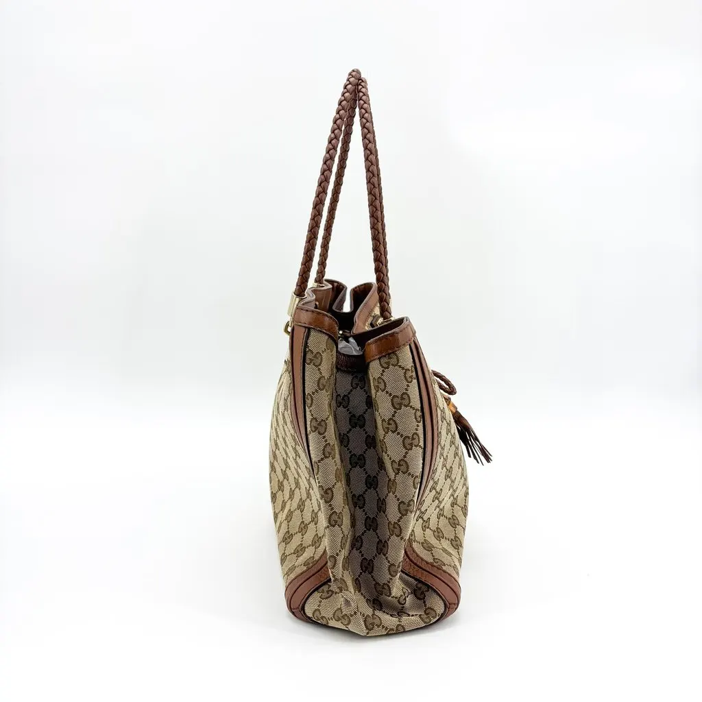 Gucci GG Canvas Bella Shoulder Bag Brown Beige Canvas Good - Model View