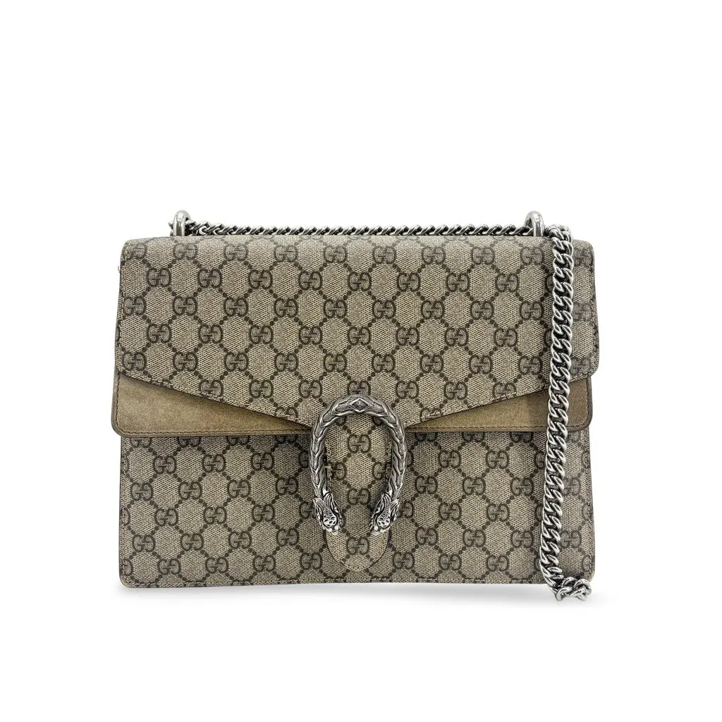 Gucci Dionysus GG Supreme Small Shoulder Bag Beige Ebony Beige Canvas Good - Front View