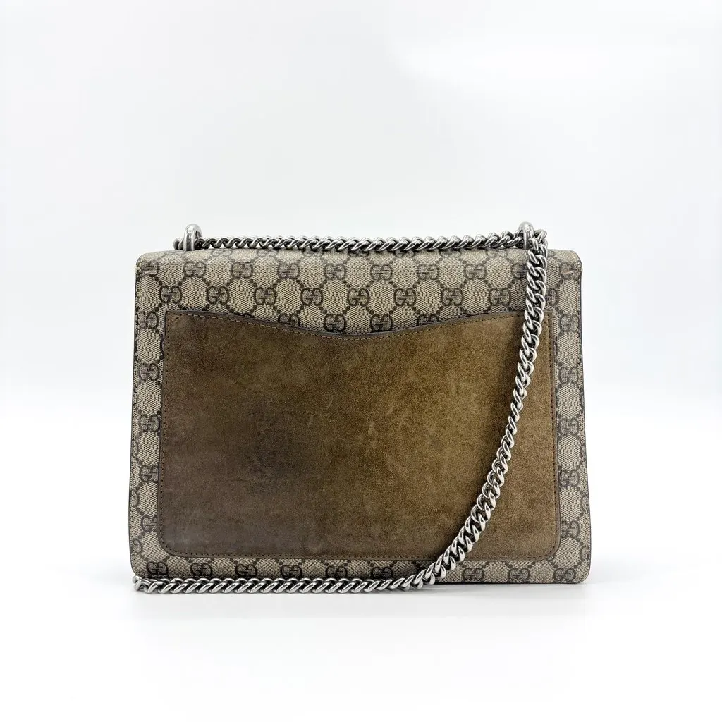 Gucci Dionysus GG Supreme Small Shoulder Bag Beige Ebony Beige Canvas Good - Back View