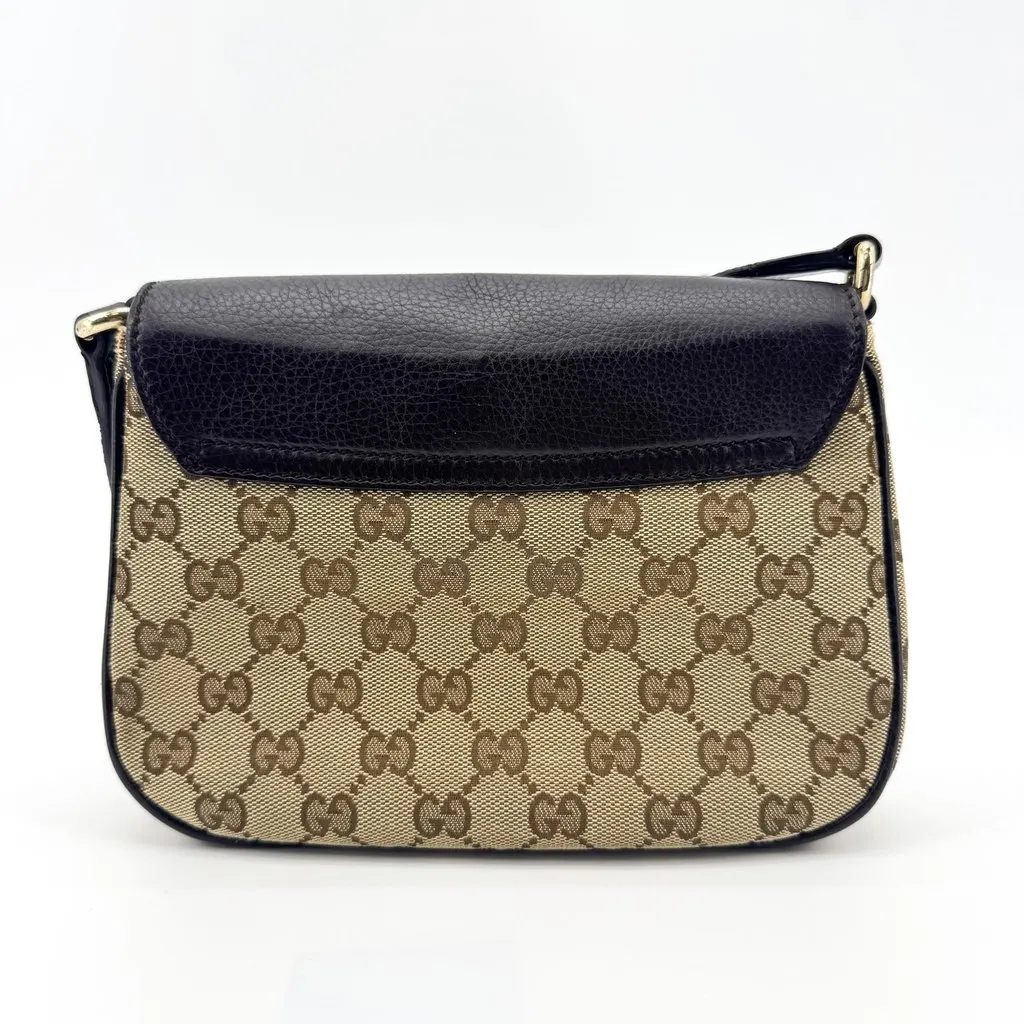 Gucci GG Supreme Canvas Web Interlocking G Shoulder Bag Black Beige Canvas Fair - Back View