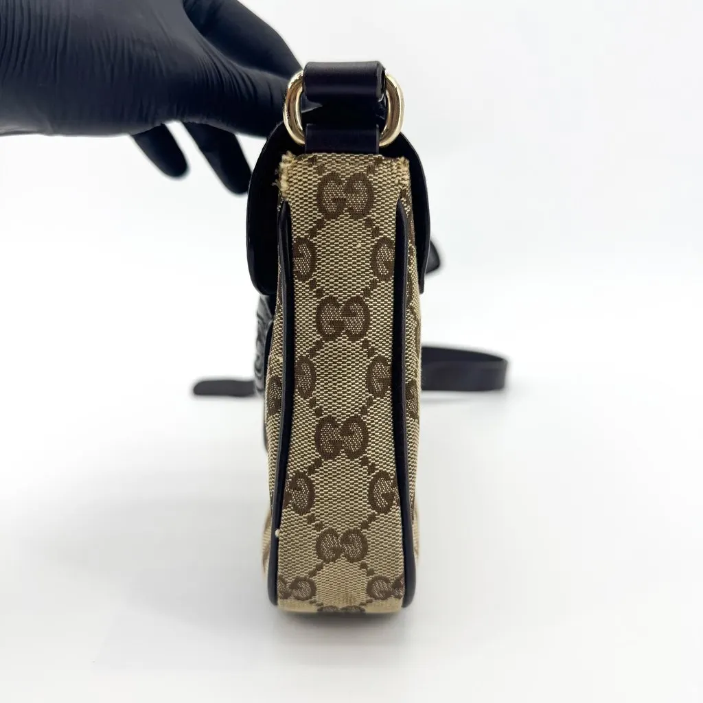 Gucci GG Supreme Canvas Web Interlocking G Shoulder Bag Black Beige Canvas Fair - Inside View