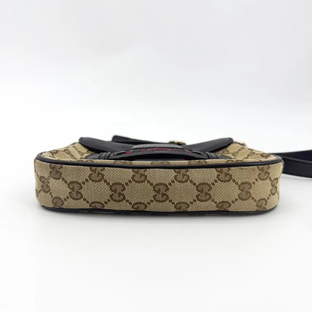 Gucci GG Supreme Canvas Web Interlocking G Shoulder Bag Black Beige Canvas Fair - Box View