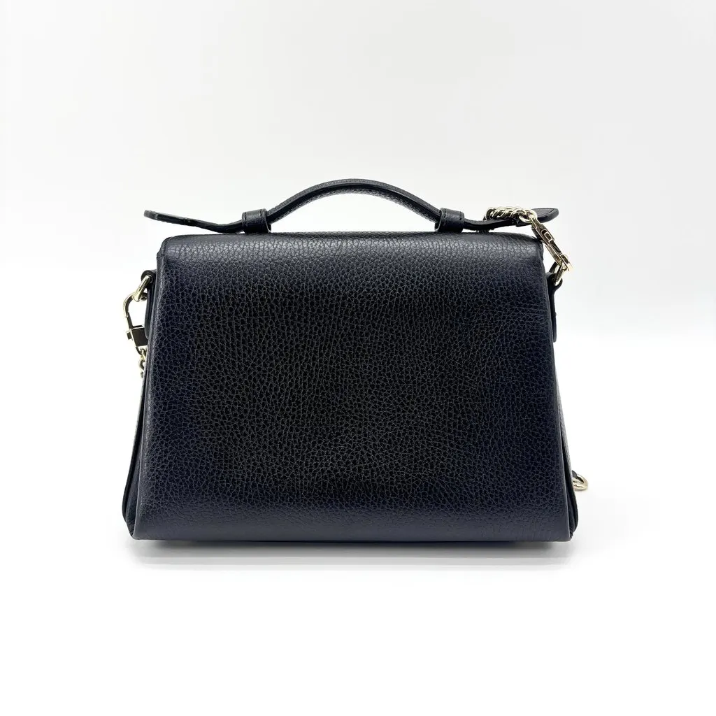 Gucci Interlocking G Medium Top Handle Chain Shoulder Bag Black Black Leather Good - Back View