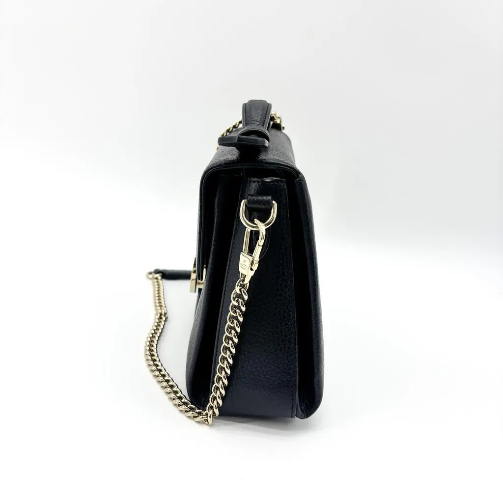 Gucci Interlocking G Medium Top Handle Chain Shoulder Bag Black Black Leather Good - Inside View