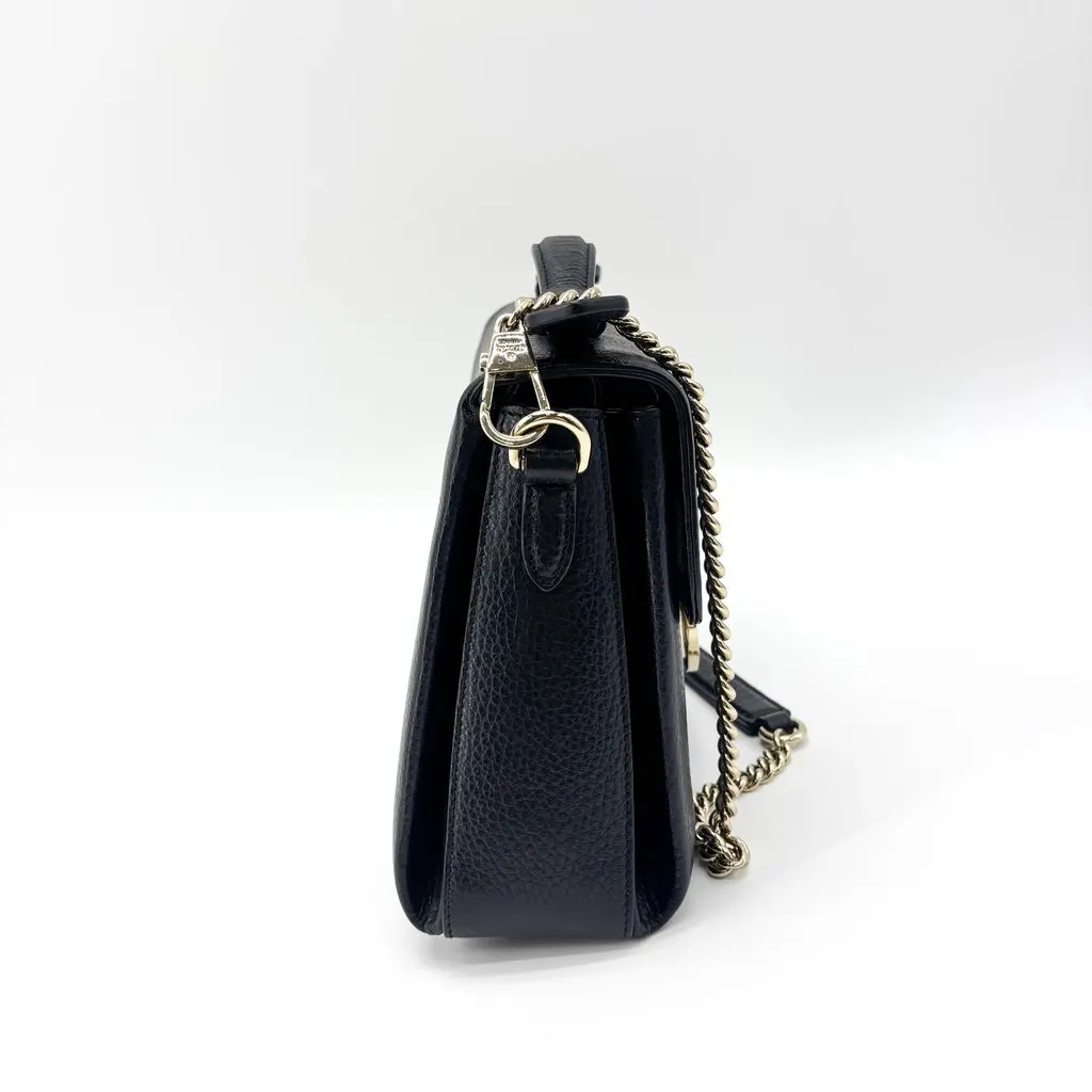 Gucci Interlocking G Medium Top Handle Chain Shoulder Bag Black Black Leather Good - Model View
