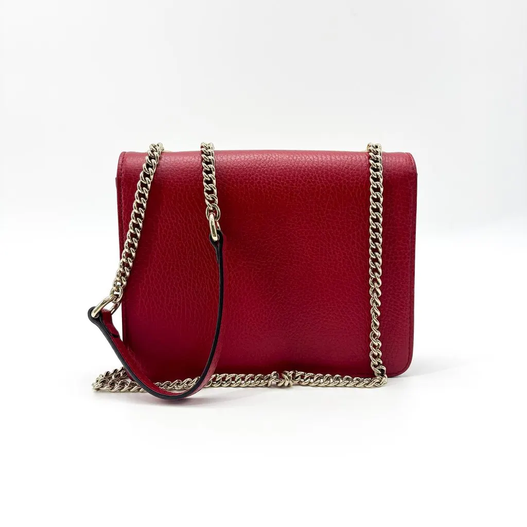 Gucci Interlocking G Dollar Calf Chain Shoulder Bag Small Red Gold Leather Good - Back View