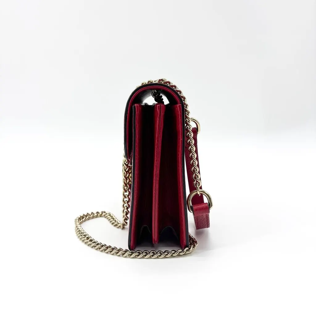 Gucci Interlocking G Dollar Calf Chain Shoulder Bag Small Red Gold Leather Good - Inside View