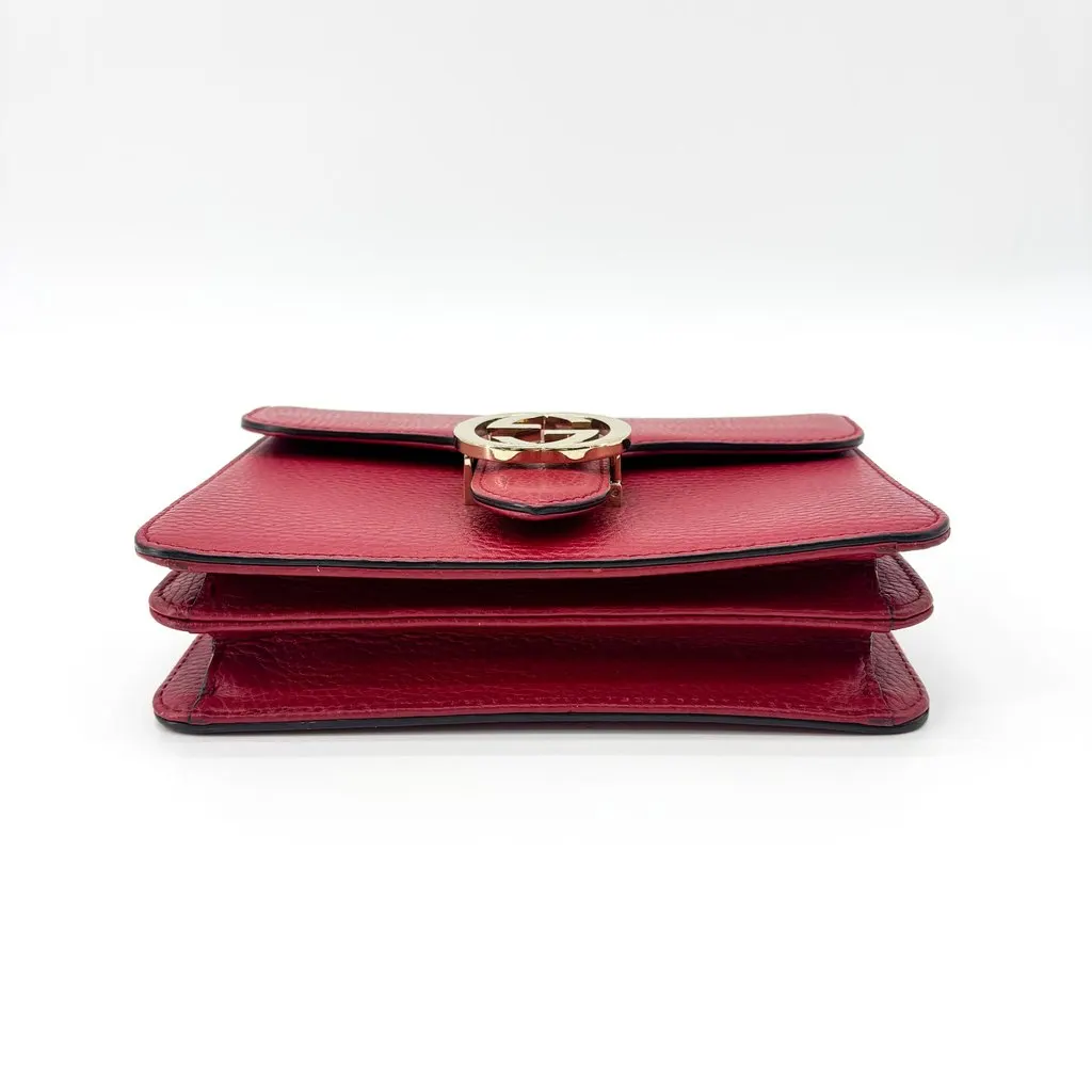 Gucci Interlocking G Dollar Calf Chain Shoulder Bag Small Red Gold Leather Good - Box View