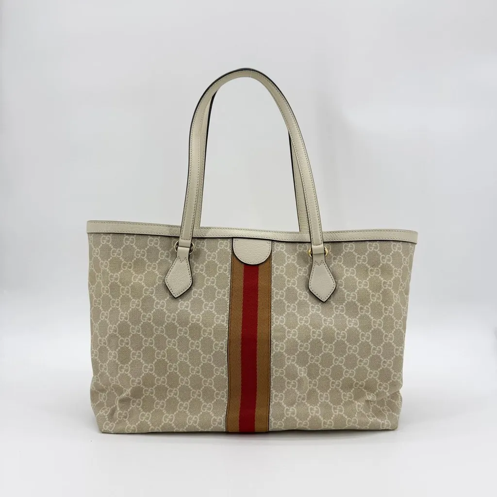 Gucci Ophidia GG Medium Tote Bag White Beige Canvas Fair - Back View