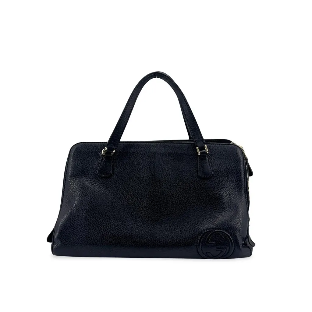 Gucci Soho Leather Top Handle Bag Black Black Leather Good - Front View
