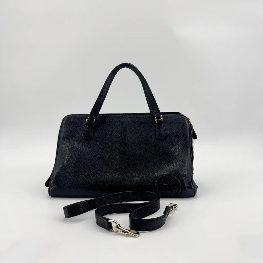 Gucci Soho Leather Top Handle Bag Black Black Leather Good - Back View