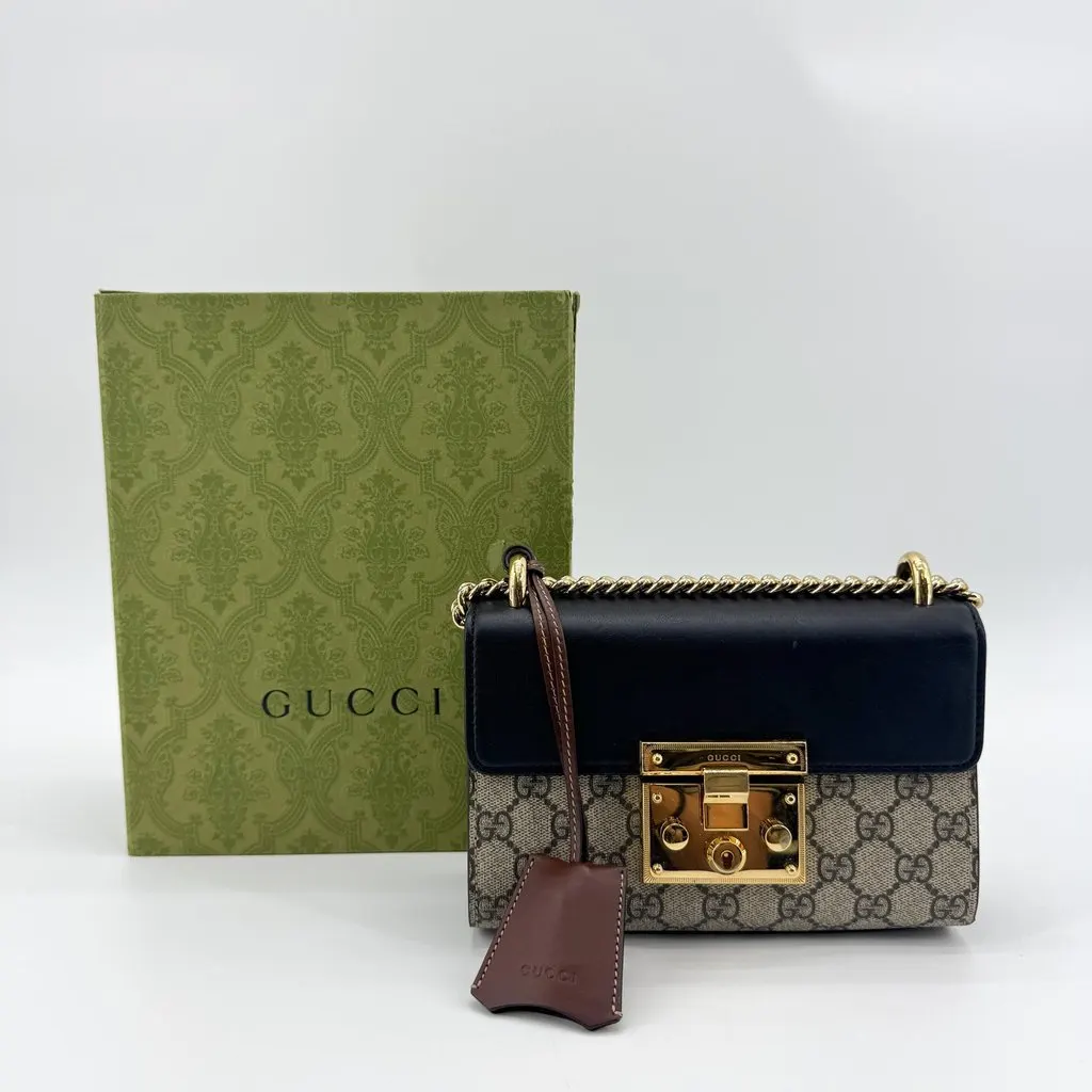 Gucci Padlock GG Small Shoulder Bag Black Beige Canvas Good - Back View