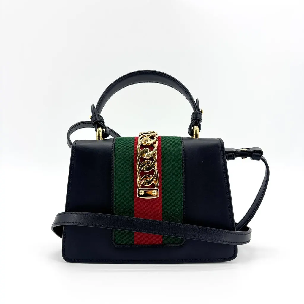 Gucci Sylvie Mini Top Handle Bag Black Black Leather Very good - Inside View