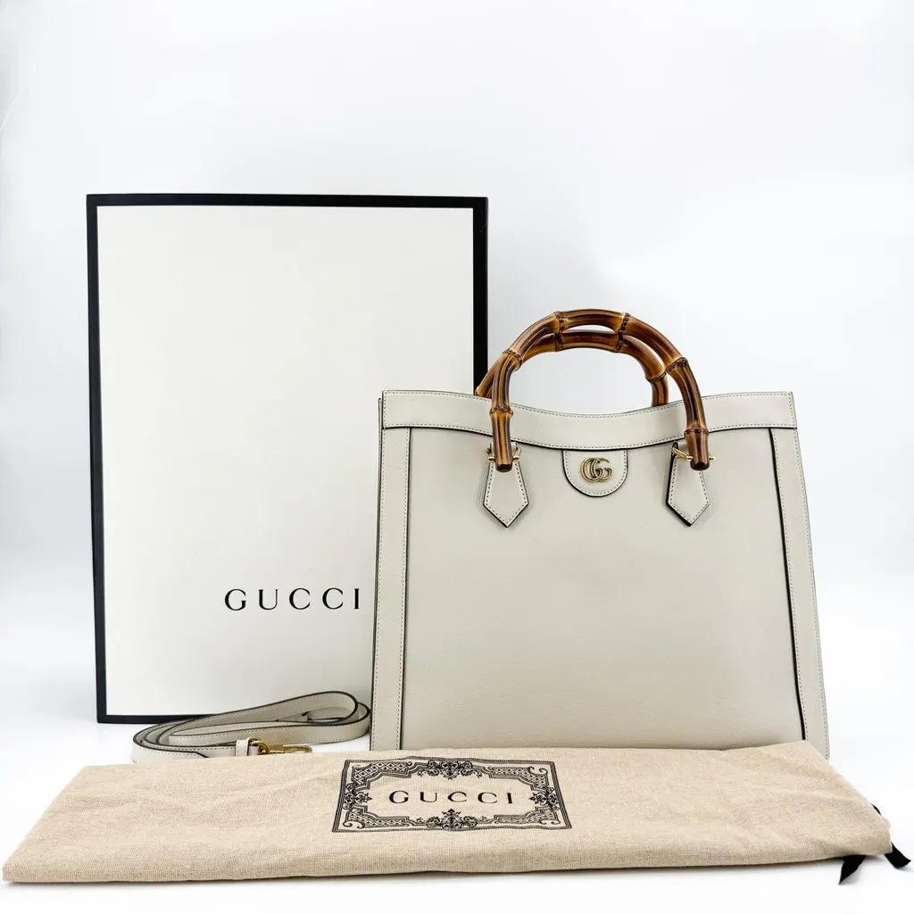 Gucci Diana Medium Tote Bag White Brown Leather Very good - Back View