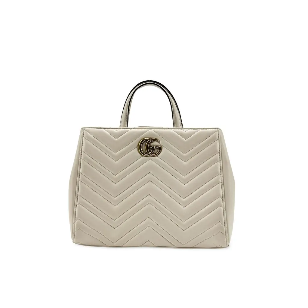 Gucci GG Marmont Matelasse Small Top Handle Bag Ivory MultiColor Leather Very good - Front View